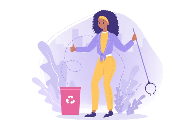 Woman pick garbage  Illustration