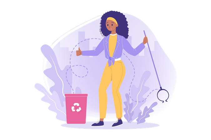 Woman pick garbage  Illustration