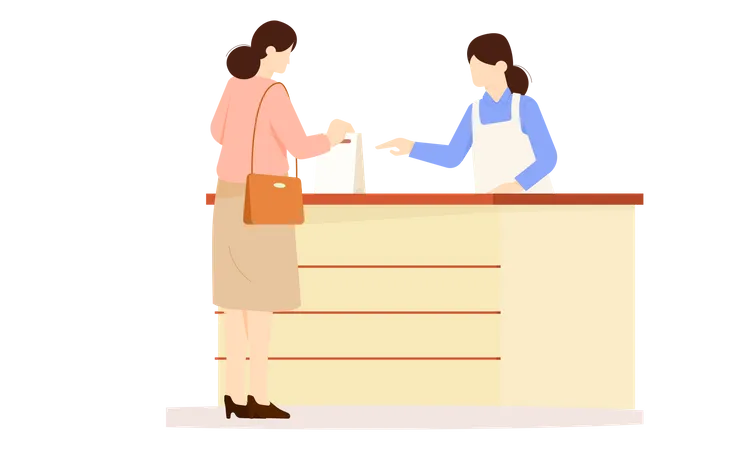 Woman pick up coffee from shop  Illustration