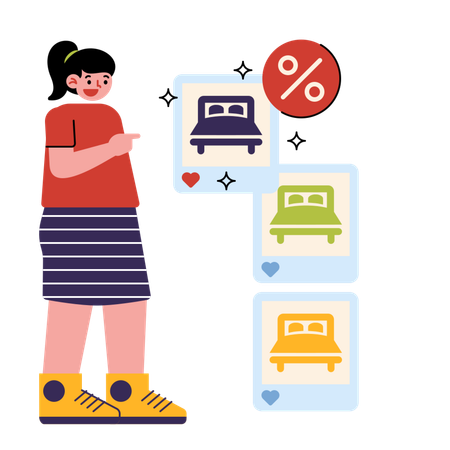 Woman Picked Out Favorite Bed with discount  Illustration
