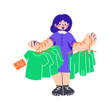 Woman Picked Up Discounted Clothes  Illustration
