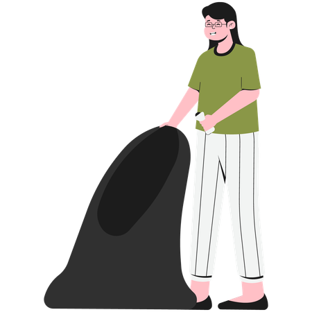 Woman Picking Up Garbage  Illustration