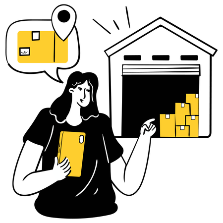 Woman picking up parcel from warehouse  Illustration