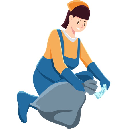 Woman Picking Up Trash  Illustration