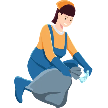 Woman Picking Up Trash  Illustration