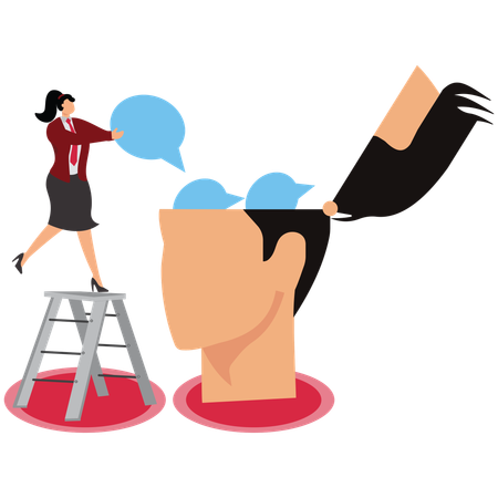 Woman places speech bubble in head  Illustration