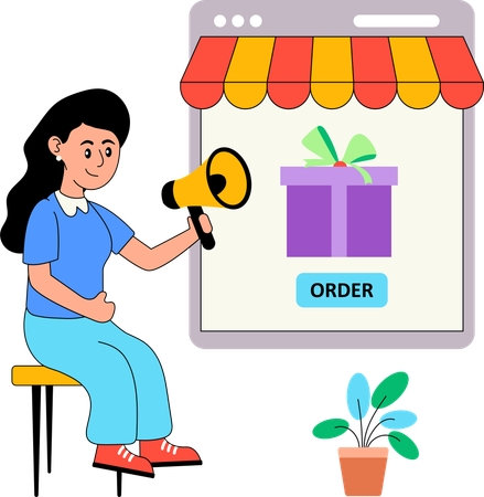 Woman placing online shopping order  Illustration