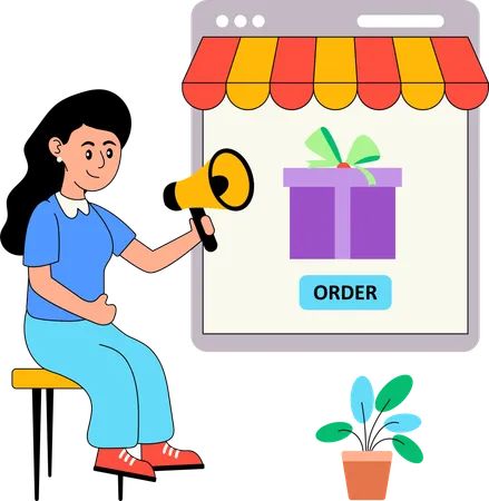 Woman placing online shopping order  Illustration