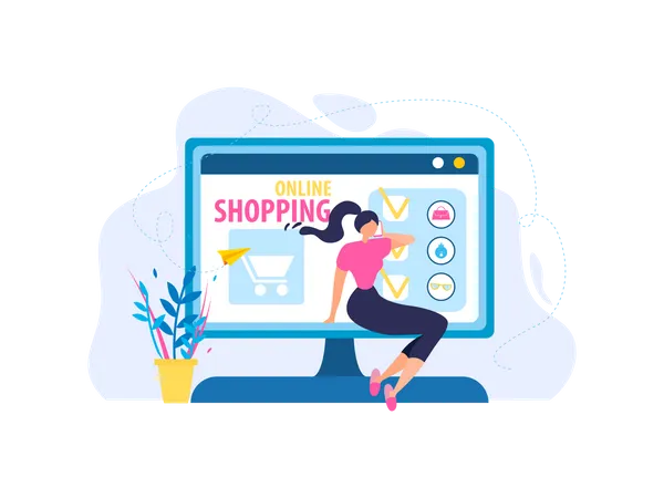 Woman placing order on online shopping website Illustration