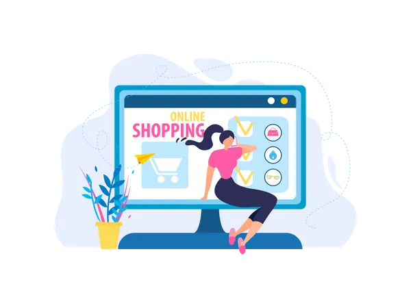 Woman placing order on online shopping website  Illustration