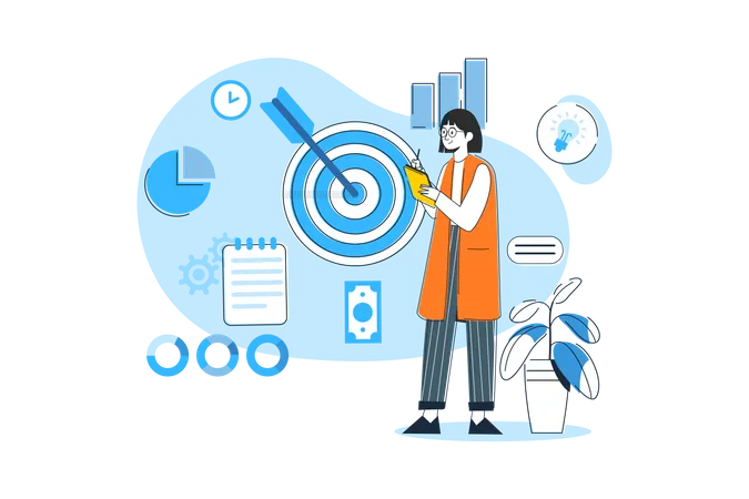 Woman Planning About Business Target  Illustration