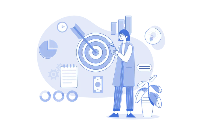 Woman Planning About Business Target  Illustration