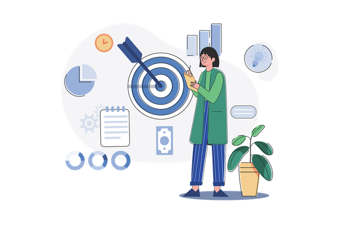 Woman Planning About Business Target  Illustration