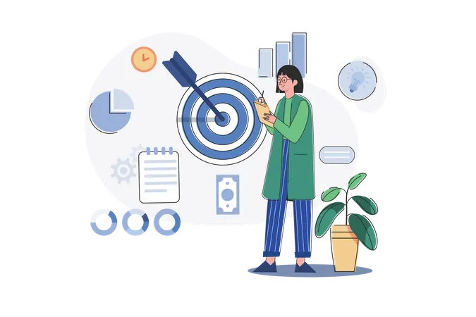 Woman Planning About Business Target  Illustration