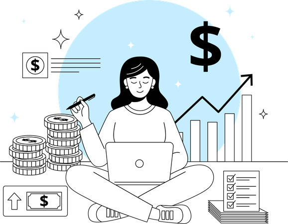 Woman planning an investment  Illustration