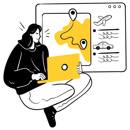 Woman planning for journey  Illustration