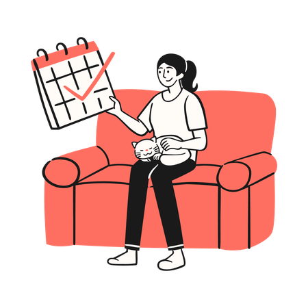 Woman planning her New Year activities with a calendar  Illustration