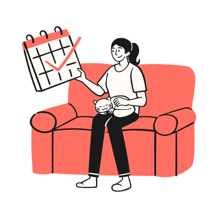 Woman planning her New Year activities with a calendar  Illustration