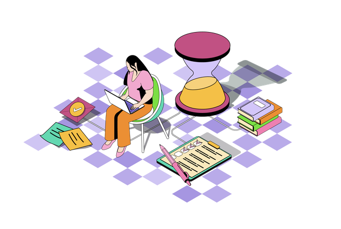 タスクと作業時間を計画する女性  イラスト