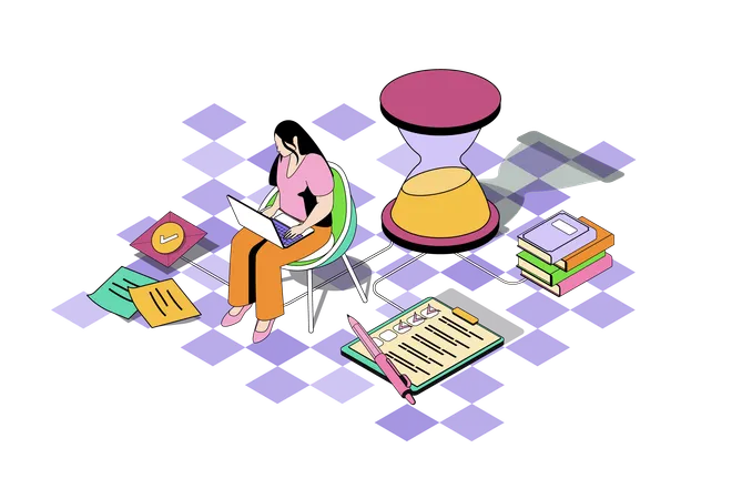 タスクと作業時間を計画する女性  イラスト