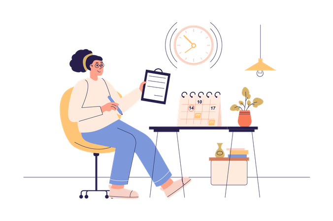 Woman planning tasks in checklist  Illustration