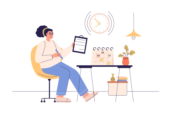 Woman planning tasks in checklist  Illustration