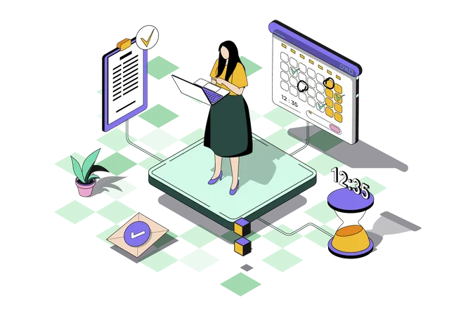 Woman planning work tasks Illustration