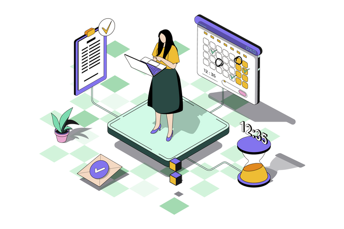 Woman planning work tasks  Illustration
