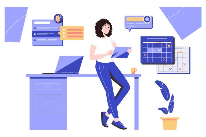 Woman planning workflow  Illustration