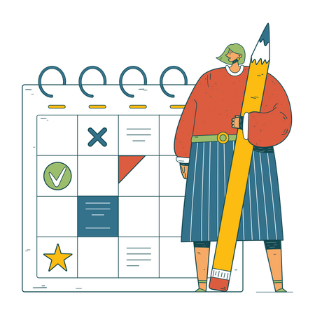Woman plans tasks on a calendar  Illustration