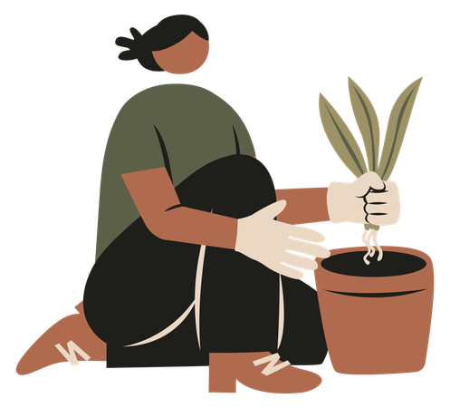 Woman planting plant  イラスト