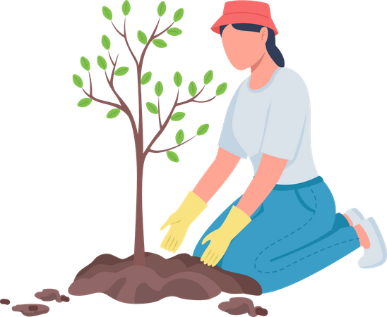 Woman planting tree Illustration