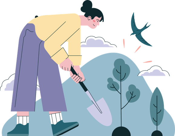 Woman planting tree  Illustration