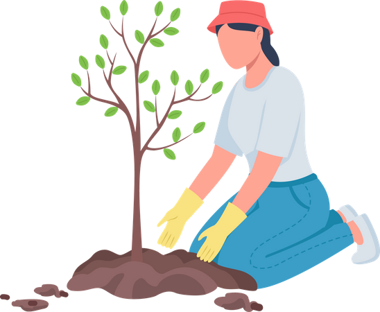 Woman planting tree  Illustration