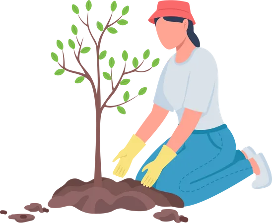 Woman planting tree  Illustration