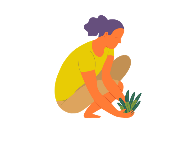 Woman planting tree  Illustration