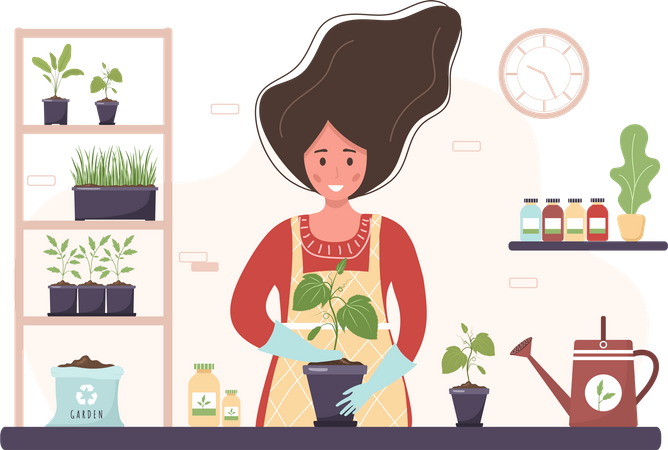 Woman planting tree  Illustration