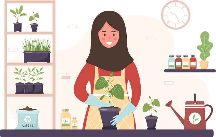 Woman planting tree  Illustration