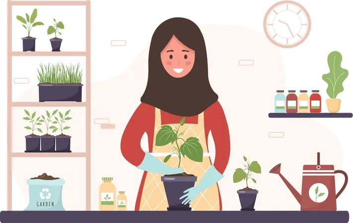 Woman planting tree  Illustration