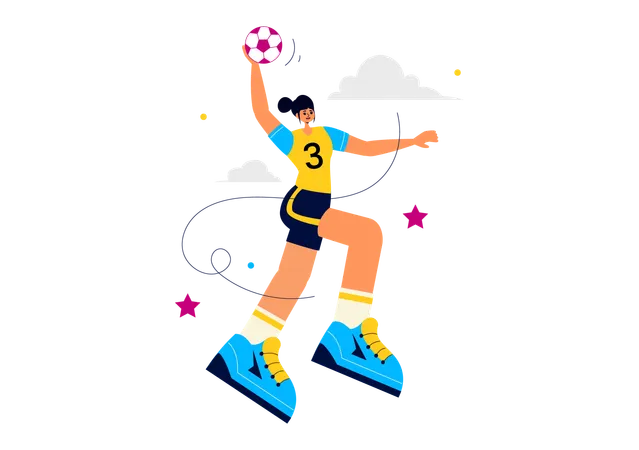 Woman Play Handball  Illustration