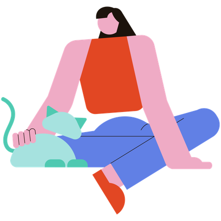 Woman Play with Cat  Illustration