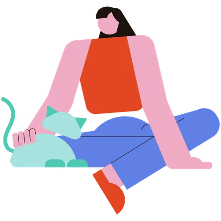 Woman Play with Cat  Illustration