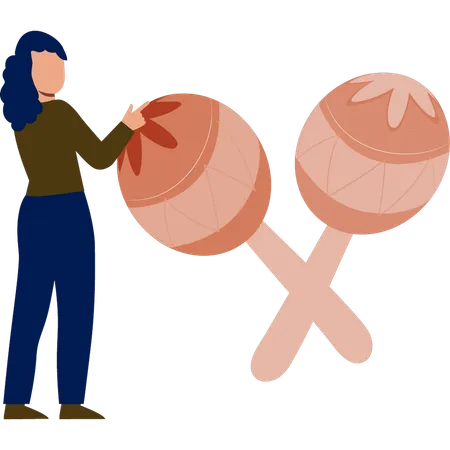 Woman play with maracas music  Illustration