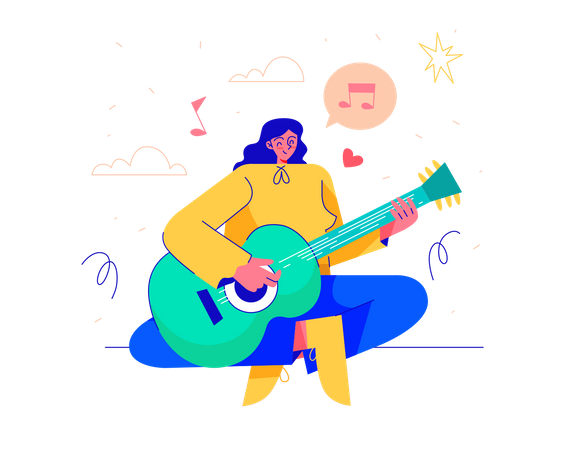 Woman Playing a Guitar Illustration