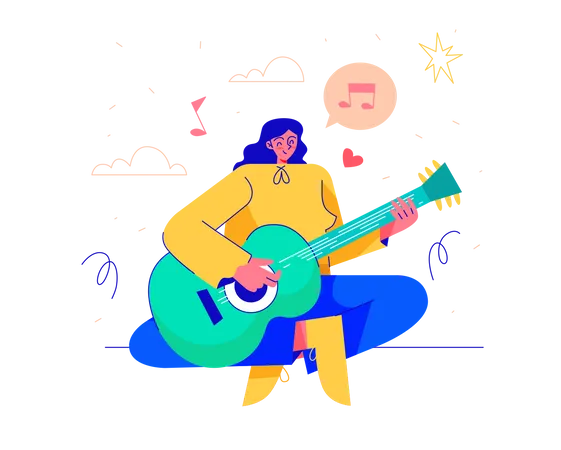Woman Playing a Guitar  Illustration