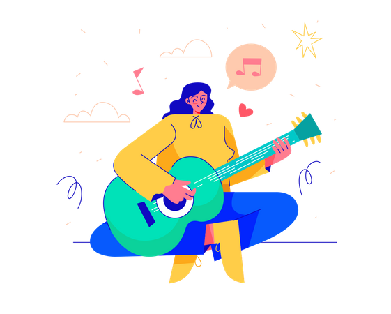 Woman Playing a Guitar  Illustration