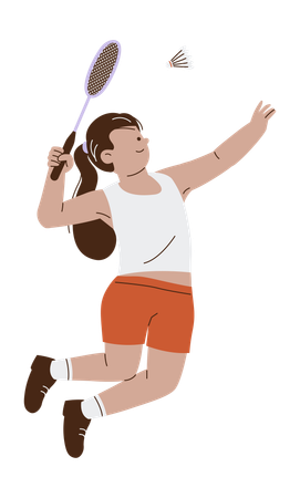 Woman Playing Badminton with Racket  Illustration