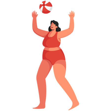 ビーチボールで遊ぶ女性  イラスト