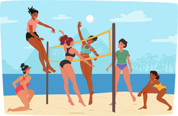 Woman playing beach volleyball  Illustration