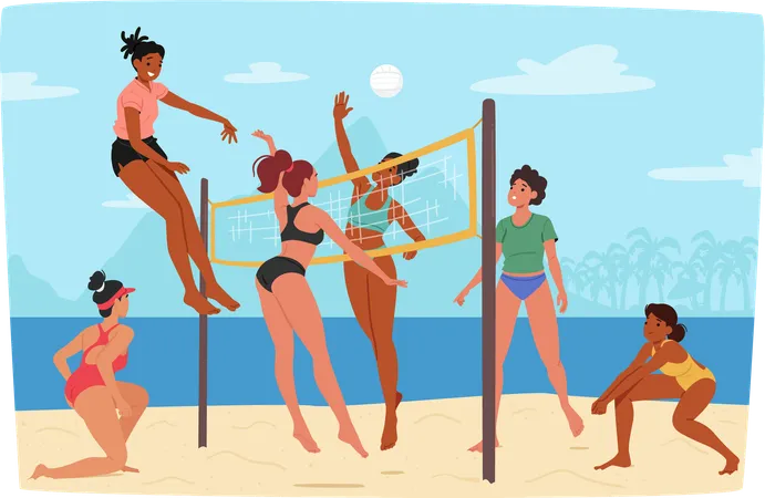 Woman playing beach volleyball  Illustration